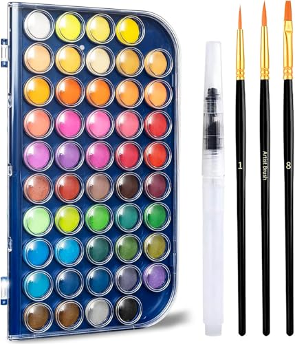 GETHPEN Watercolor Paint Set, 48 Colors Non toxic Watercolor Paint with a Brush Refillable a Water Brush Pen and Palette, Washable Water Color Paints Sets for Adults Artist Beginner - color: Blue
