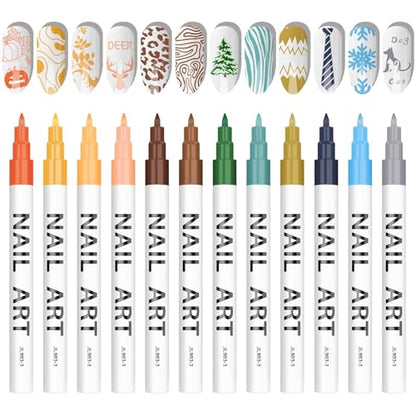 12 Color 3D Nail Art Pens Set, Kalolary Nail Point Graffiti Dotting Pen Drawing Painting Liner Brush for DIY Nail Art Beauty Adorn Manicure Tools - color: B