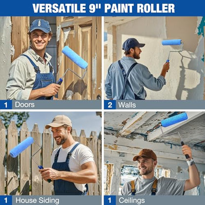 Great Andrew 18 Pack Paint Roller Covers 9 Inch 3/8-Inch Nap, Dense Fibers Large Paint Roller Kit for Painting Textured Smooth Rough Surfaces Walls Floors House - size: 18pcs, 9", Blue