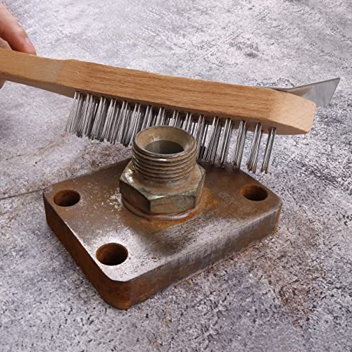 MAXMAN Stainless Steel Wire Scratch Brush, 12 Inch Wooden Handle Wire Brush with Metal Scraper, Heavy Duty Wire Brushes for Cleaning Rust, Paint Scrubbing, Dust and Other Hard Surfaces 2 Pieces - style: Stainless Steel Bristles