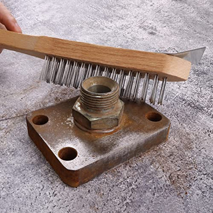 MAXMAN Stainless Steel Wire Scratch Brush, 12 Inch Wooden Handle Wire Brush with Metal Scraper, Heavy Duty Wire Brushes for Cleaning Rust, Paint Scrubbing, Dust and Other Hard Surfaces 2 Pieces - style: Stainless Steel Bristles