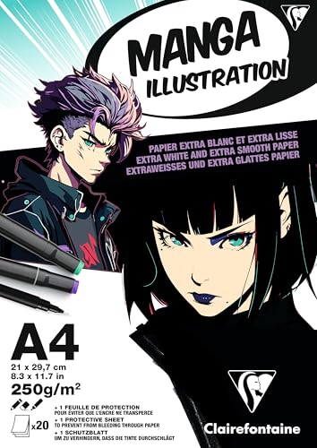 Clairefontaine Manga Illustration 976163C Drawing Pad/Colouring Pad DIN A4 21 x 29.7 cm Glued 20 Sheets 250 g Extra White Pack of 1 - size: A4 (21x29,7 cm)