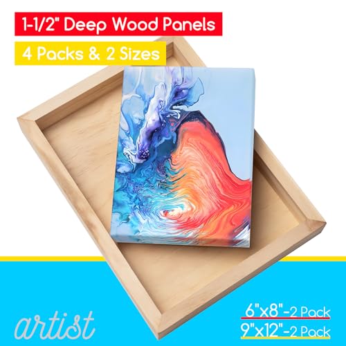 MEEDEN Unfinished Wood Canvas Kit: 1-1/2" Deep 6x8 9x12 Wooden Canvas Panel - 4 Pcs of Cradled Wood Art Boards for Pouring Art, Crafts, Painting - size: 6x8 9x12 - 4 Pack