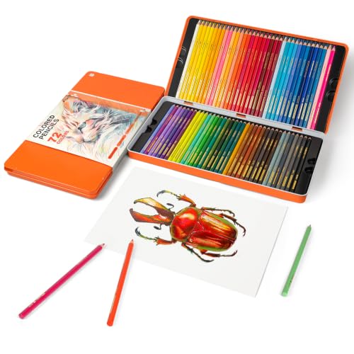 Woomer Colored Pencils 72 Colors, Smooth as Cream Core 3.8mm, Open Stock | Artist High Pigment, Pro Blending & Layering, Lightfast Rated, Metal Gift Tin, Vivid Color Output in Nature Illustration - color: 72 Colors