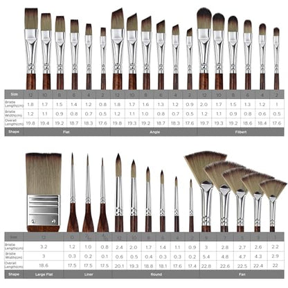 Bougimal 33 Pcs Paint Brush Set, Artist Paint Brushes for Acrylic Painting, Oil, Watercolor, Gouache, with Flat Round Filbert Fan Angle Detail Brush, Suitable for Artists and Beginners (Tawny) - color: Tawny