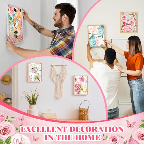 8 Sets 8" x 10" Flower and Bird Pre Drawn Canvas for Painting for Sip and Paint Party Predrawn Coloring Set Pre Sketched Canvas Boards with Paints and Brushes for Adult - style: Flower and Bird