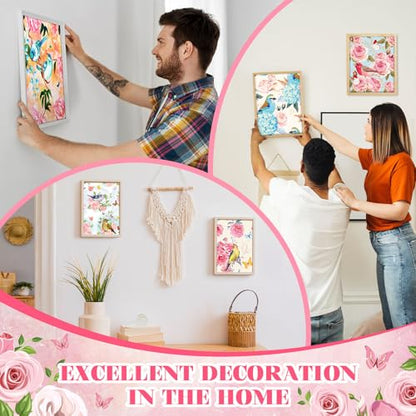 8 Sets 8" x 10" Flower and Bird Pre Drawn Canvas for Painting for Sip and Paint Party Predrawn Coloring Set Pre Sketched Canvas Boards with Paints and Brushes for Adult - style: Flower and Bird