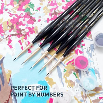 ARTEGRIA Detail Paint Brush Set, 5 Miniature Brushes with Fine Tips and Ergonomic Handles, Size Round 3/0 (000) for Small Scale Models, Figurines, Paint by Numbers for Adults