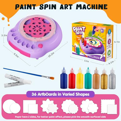 Spin Art Machine for Kids, Paint Spinner Arts & Crafts Kit for Ages 4-12 | Mess-Free Motorized Spinner With Splash Guard; 7 Washable Paints & 36 Art Boards Make A Unique Design Every Spin - color: Purple