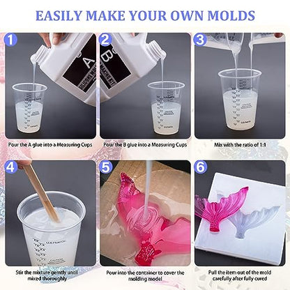 Silicone Mold Making Kit - 170oz Translucent Liquid Silicone Rubber with 3 Color Pigments, 1:1 Mixing for Mold Making, Fast Curing Molding Casting Kit for Resin, Candle Molds, Soap Molds, DIY, Plaster - color: Translucent, 170oz