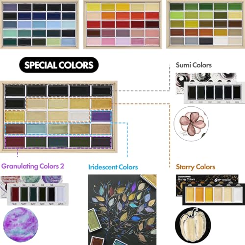 Kuretake GANSAI TAMBI Watercolor Paint Set 100 Colors with Wooden Box, Professional-quality art supplies for artists adult painting Non-Toxic, Made in Japan, MC20/100WD4 - style: 100 Colors Ⅳ