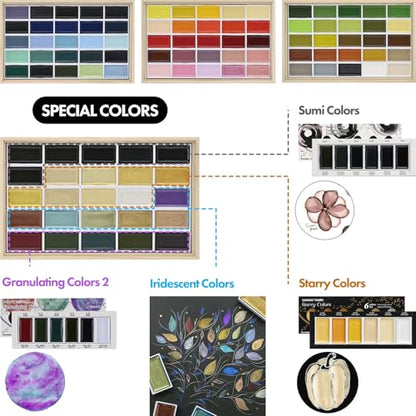 Kuretake GANSAI TAMBI Watercolor Paint Set 100 Colors with Wooden Box, Professional-quality art supplies for artists adult painting Non-Toxic, Made in Japan, MC20/100WD4 - style: 100 Colors Ⅳ