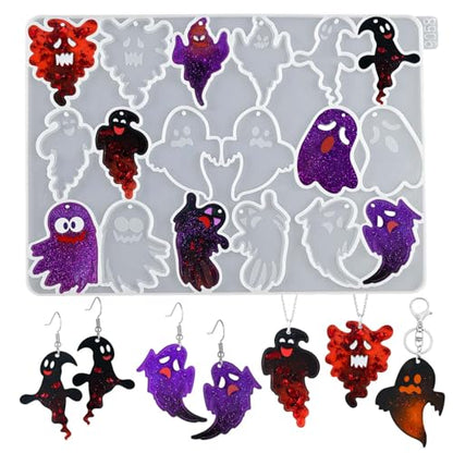 Halloween Resin Earring Molds with Holes, 9 Pair Ghost Earring Mold | Halloween Earring Silicone Molds for Resin Casting, DIY Craft Pendant Jewelry Earring Keychain Halloween Party Gifts - color: 1PCS Cute Ghost Earring Molds with Holes