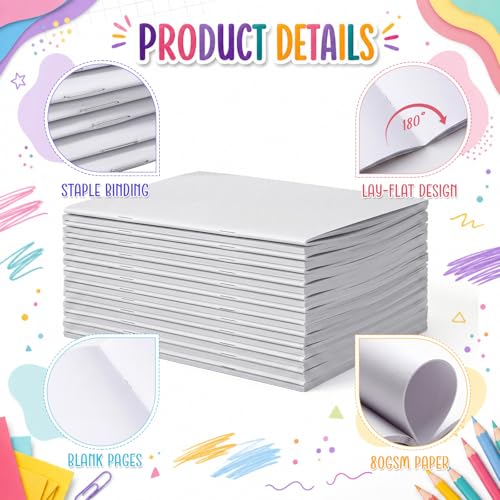 Ireer 24 Pack White Hardcover Blank Book 6x8 Inch Blank Hardcover Sketchbook Bulk 60 Page/30 Sheet Unlined Journal for Writing Stories 200g Cover Make Your Own Book for Drawing DIY Project Guestbook