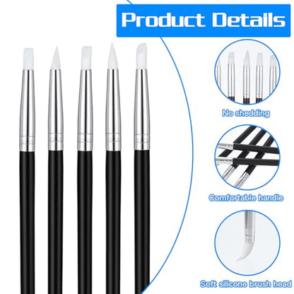 15 Pcs Professional Silicone Rubber Tip Paint Pens Brushes Silicone Paint Brushes for Crafts 5 Shapes Head Rubber Paints Pens Flexible Clay Carving Tools for Handicraft Sculpting Pottery Nail Art