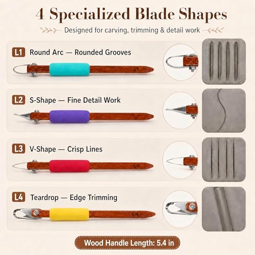 GtohHavea Professional Pottery Carving Tool with Durable Cutting Head, for Clay Sculpting, Sgraffito, Mishima & Ceramic Trimming (4Pcs)