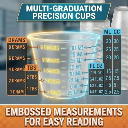 Dimes Small Plastic Medicine Cups for Epoxy, Resin and Paint Mixing Disposable for Pills and Medication (Clear, Pack of 2000, 30ml)
