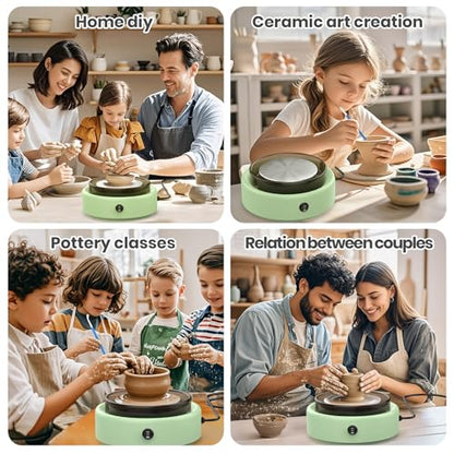 Skirfy Mini Pottery Wheel for Beginners Adults with Foot Pedal9.5"Ceramic Machine for Kids Art Craft Glow in Dark Kits 2.2LB Air-Dry Clay,Carving Tools Adjustable Speed,DIY Projects Birthday Gift - color: Green