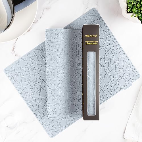 Modern Silicone Placemat Set of 2- Table Protector for Dining Room Table, Kitchen, Craft Mat- Non-Toxic, Anti-Slip, Dishwasher Safe, BPA Free, Heat Resistant - (Gray) - color: Gray