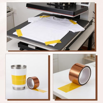 3 Rolls 50mm x 33m Total 324ft Polyimide High Temp Tape - 500°F Heat Resistant, No Residue Adhesive for Sublimation, 3D Printing, Soldering & Electronics