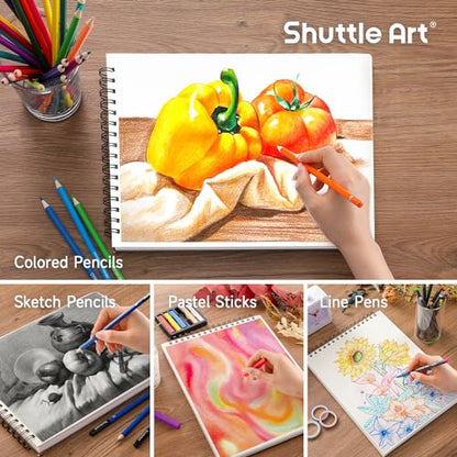 Shuttle Art Drawing Kit and Sketch Pad Bundle, Set of 116 Pack Complete Drawing Kit +160 Sheets Sketch Pad