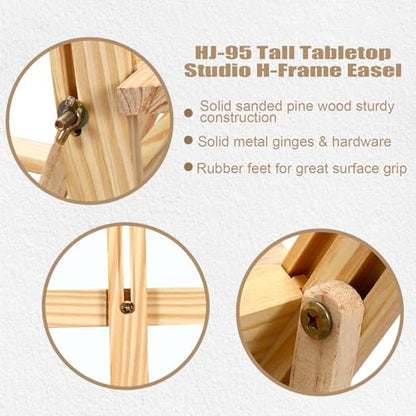 Fuyoooo 3 Pcs 32'' Wooden H-Frame Studio Tabletop Easel- Adjustable Stand, Holds up to 16 Canvas, Portable Tabletop Easel for Painting Display Drawing Stand
