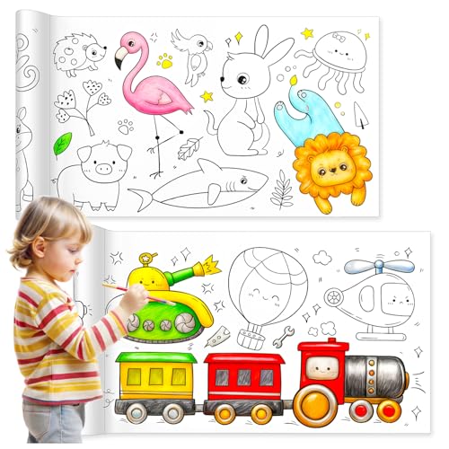 Drawing Paper Roll, 2 Rolls Animal Transportation Sticky DIY Coloring Paper Roll for Kids, Graffiti Scroll for Children for Home Birthday Party, 11.8" x 118"Sticky Rolls - color: Animals Transportation