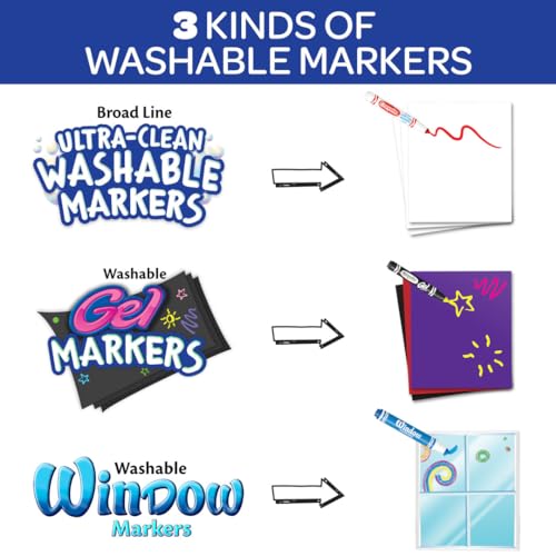 Crayola Washable Broad Line Marker Variety Set (64ct), Teacher School Supplies for Toddlers & Kids, Ultra-Clean, Window, & Gel FX Markers for Kids, 3+