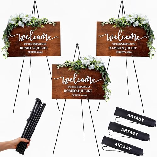ARTASY 63" Easel Stand for Wedding Signs, Posters, Portable Artist Easel for Painting Canvas, Tripod for Home and Office, Supports 5 lbs-Black 3/Pack - color: Black