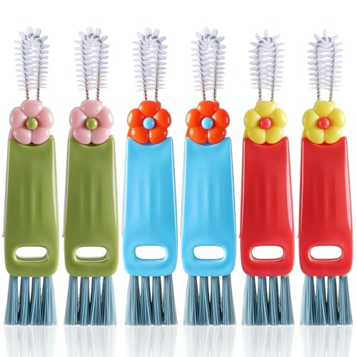 Hecila 3 in 1 Cup Lid Cleaning Brush Cup Lid Cleaning Brush 6PCS Multifunctional Bottle Cleaner Brushes 180° Rotatable Hangable Cups Crevice Cleaner Portable 3 Colors Home Kitchen Crevice Brushes