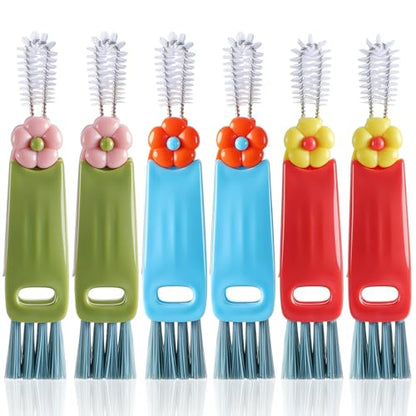 Hecila 3 in 1 Cup Lid Cleaning Brush Cup Lid Cleaning Brush 6PCS Multifunctional Bottle Cleaner Brushes 180° Rotatable Hangable Cups Crevice Cleaner Portable 3 Colors Home Kitchen Crevice Brushes