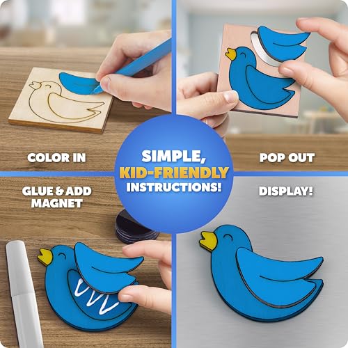 Blue Marble Wooden Magnet Craft Kit - Create & Paint 15 Nature-Themed Magnets with 8 Watercolor Pens, Magnet Art Kit, DIY Magnets for Kids, Magnet Arts and Crafts, Magnet Painting Kit for Kids