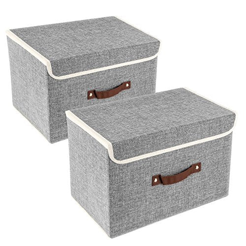 TYEERS Collapsible Storage Boxes, Washable Fabric Storage Bins with Lids, 14.9x9.8x9.8 inches, 2 Pack, Gray - color: Gray, size: 2-Pack Medium
