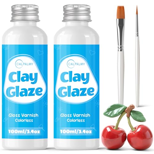 CALPALMY (2-Pack) 100ml Gloss Glaze Varnish Kit for Air Dry Clay Sealer, Waterproof, Gloss Finish - Prevent Cracking and Scratches for Clay, Pottery, Ceramics, Acrylic Paint - color: Gloss, size: 200ml (2x100ml)