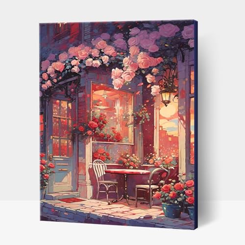Amphol Paint by Nubmers Kit for Adults, Acrylic Rose Shop Paint by Number Kits on Canvas, Watercolor Painting by Number Kit for Home Decor - 16"x20" - color: OP-5