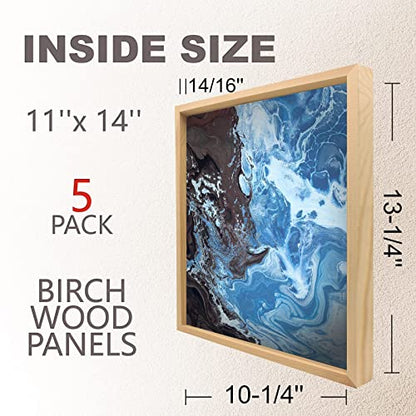 Cupohus Unfinished Birch Wood Boards Canvas for Painting, 5 Packs 3/4'' Deep Cupohus 11'' x 14'' Wooden Cradled Panels for Pouring Art, Crafts, Paints and More - size: 11" x 14"