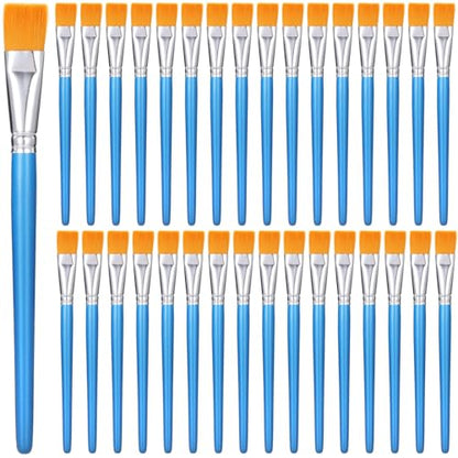 60 PCS 1 inch Flat Paint Brushes for Acrylic Painting - Watercolor Nylon Brushes, Bulk Paintbrushes with Comfortable Wooden Handle, Large Paint Brush for Painting, DIY Projects, Art Classes, Face Art