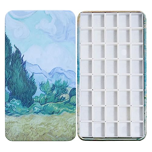 FCLUB Watercolor Palette Empty with 40 Wells and Magnetic Strips | Lightweight Metal Palette with 40 Wells and 3M Magnetic Strips, ideal for Custom Palettes, Storage, and Travel Painting - color: Wheat Field, size: Pack of 40 Half Pans