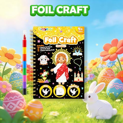 FUNNYB&G Foil Art Craft Kit for Kids 4-10 Years Old: Mess-Free & No-Glue, Create 16 Sparkly Christian Pictures – Perfect Travel Toy & Birthday Gift for Kids (Christian) - style: Christian