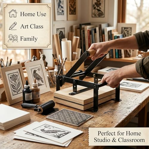 Printing Linocut Hand Lever Press Machine with Rollers and Felt Pads for Lino Cuts, Cutting Printing, Linoleum Blocks Printmaking Tools Kit Print Maker Woodblock, Black(A5) - size: A5