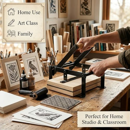 Printing Linocut Hand Lever Press Machine with Rollers and Felt Pads for Lino Cuts, Cutting Printing, Linoleum Blocks Printmaking Tools Kit Print Maker Woodblock, Black(A5) - size: A5