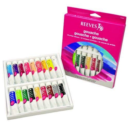 Reeves 18-Pack Gouache Color Tube Set, 10ml - size: 18 Tubes, style: Gouache Colour