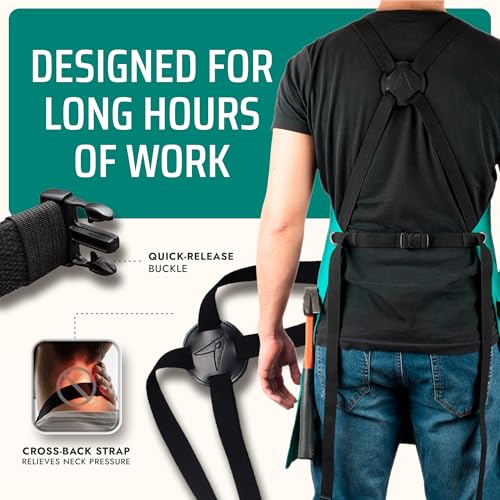 Asaya Chef and BBQ Apron with Bottle Opener and Hand Towel - 10oz Cotton Canvas, Stainless Steel Hardware - Cross Back Straps - color: Forest Green