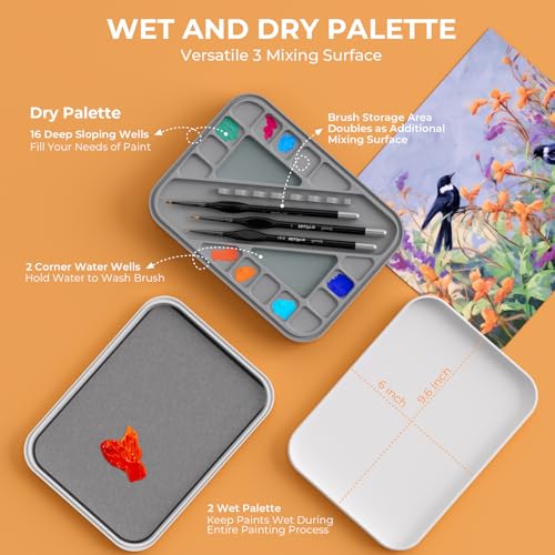 Nicpro Miniature Painting Kit with Wet Palette & 11PCS Detail Paint Brushes Drybrush, 100PCS Wet Pallet Paper, 4PCS Sponge, Brush Holder Mixing Paint Saver Palette for Miniature Model Painting - color: White