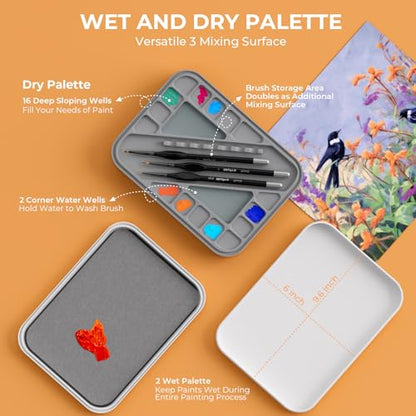 Nicpro Miniature Painting Kit with Wet Palette & 11PCS Detail Paint Brushes Drybrush, 100PCS Wet Pallet Paper, 4PCS Sponge, Brush Holder Mixing Paint Saver Palette for Miniature Model Painting - color: White