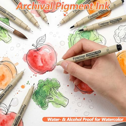 YUXIANLB 13pcs Micro Fineliner Drawing Art Pens, Black Waterproof Fine Line Pigment Ink Set Artist Supplies Archival Quality Inking Markers Liner Sketch Outline Zentangle Kit Stuff Detail Outlining