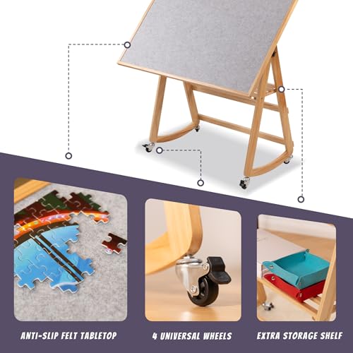 LAVIEVERT 1500 Piece Tilting Puzzle Table with Legs & Cover, Adjustable Jigsaw Puzzle Board Easel with Storage, Portable Space-Saving Wooden Table with Non-Slip Tabletop & 4 Wheels for Adults