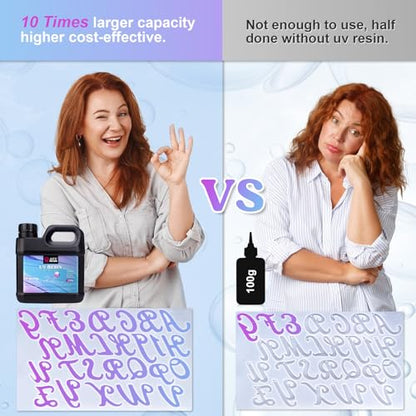 LET'S RESIN UV Resin, Upgraded 1,000g Crystal Clear UV Resin Hard, Low Odor Ultraviolet Epoxy Resin, UV Light Cure Solar Sunlight Activated Glue for Jewelry, Craft Decoration - size: 1000G UV RESIN