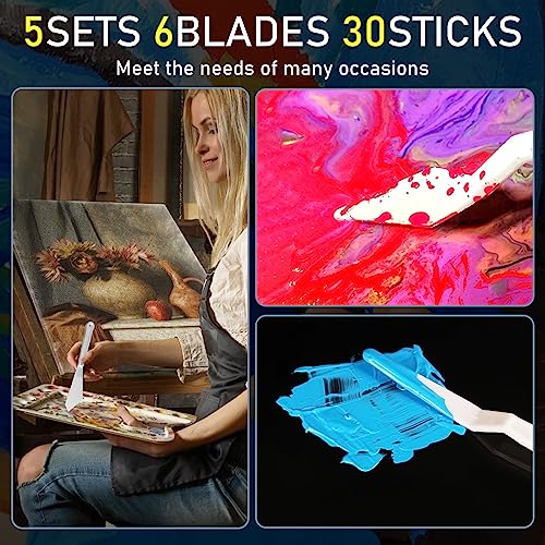 30Pcs Plastic Spatula Palette Knives, Palette Knife Set Thin and Flexible Art Knife Tools Pallet Knife for Acrylic Paint Painting Knife Mixing,Spreading,Scratching,Layering Colors,Watercolor Painting