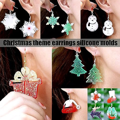 Christmas Earring Molds, 5 Pcs Christmas Style Resin Earring Molds | Various Shapes Christmas Silicone Molds for Earring Jewelry Pendant Keychain Ornament Epoxy Resing Casting Gift - color: 5PCS Christmas Jewelry Molds